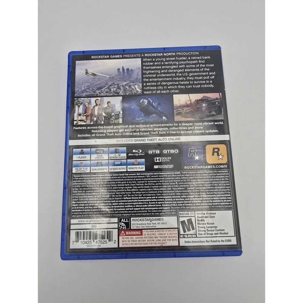 Grand Theft Auto V PS4 PlayStation 4 CASE MAP & MANUAL ONLY **NO GAME DISC**